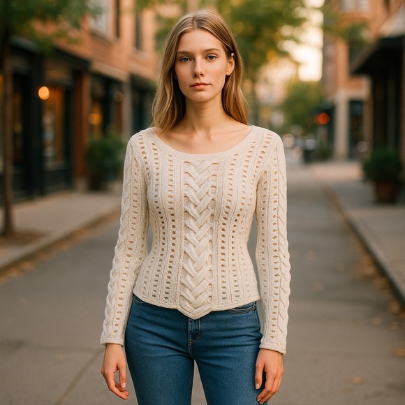 All Saints Hipster Lagenlook Open Knit Pullover Sweater Neutral Top Ecru Size 8 - Picture 1 of 13